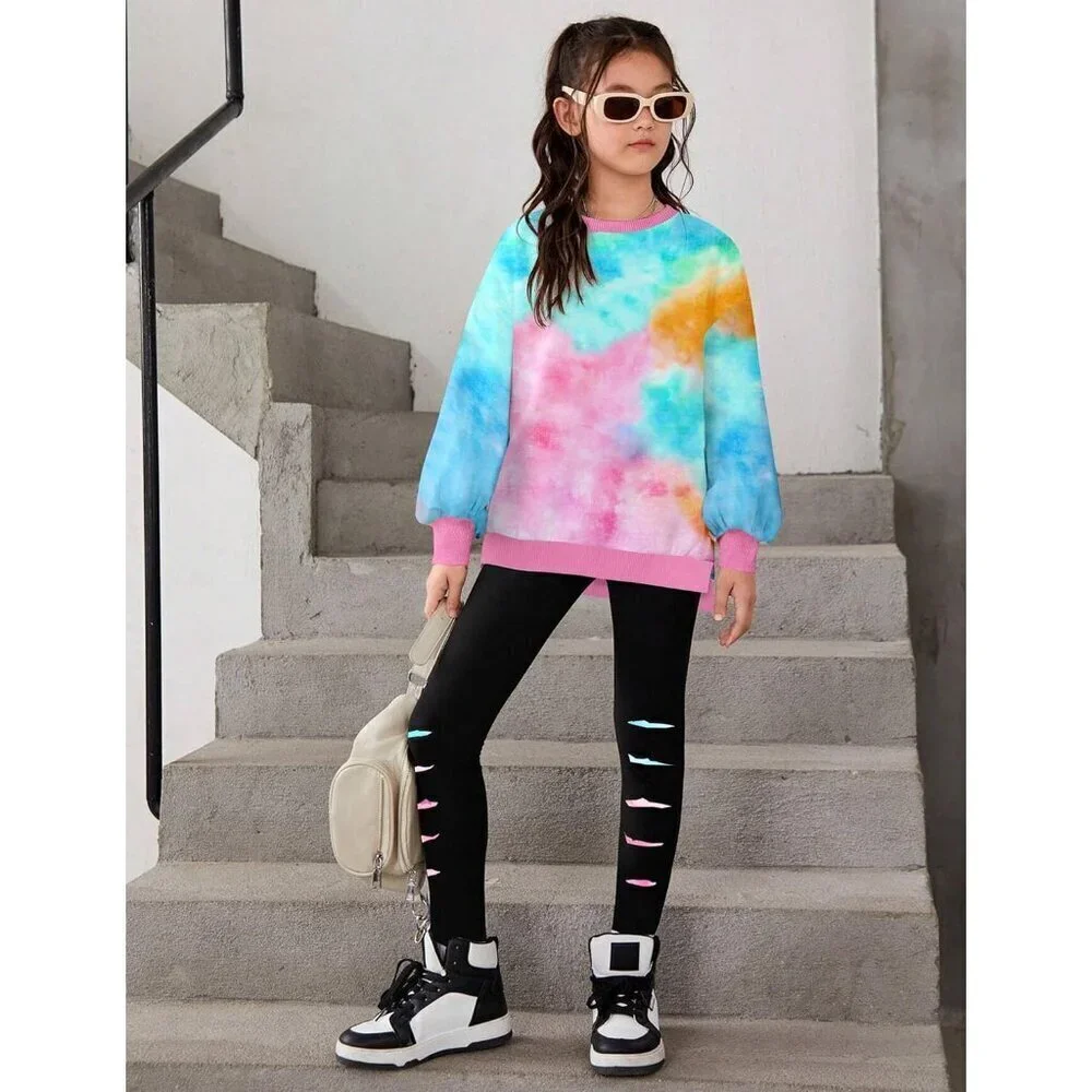 Girls Clothes, Girls Outfits Tie Dye Sweatshirt Tops and Leggings Sweatpants 2 P